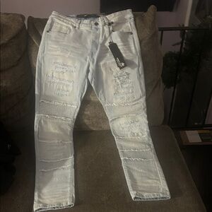 Men's Distressed Light Blue Jeans